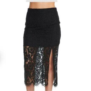 Chaser Black Lace Side Slit Exposed Zipper Midi Skirt NWT Size XS